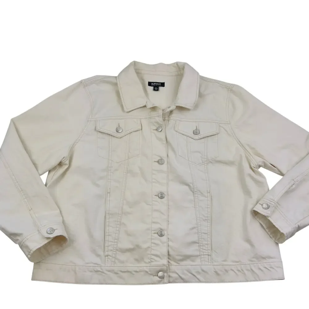 Buffalo David Bitton Cream Classic Timeless Trucker Denim Jacket Women's XXL
